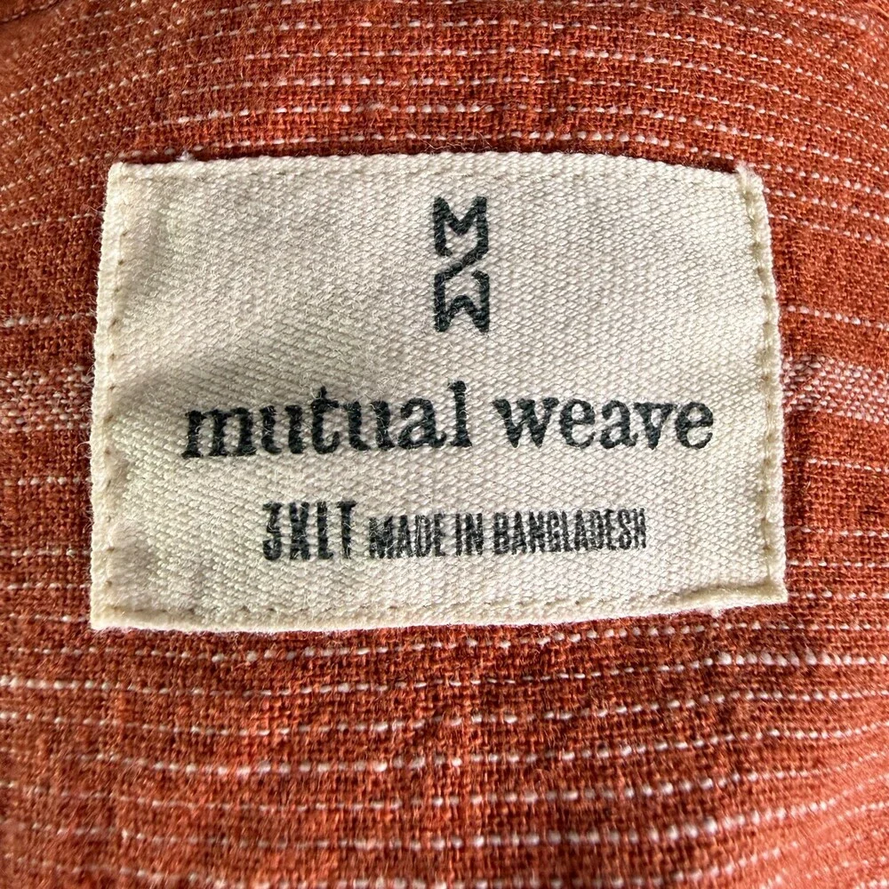 Mutual Weave Men's Linen Cotton Short Sleeve Casual Shirt Sz 3XLT Orange Stripe